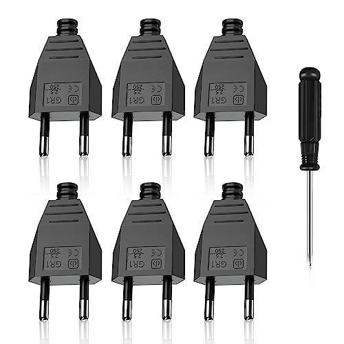 OMIGA Stecker Flach Eurostecker 6 Stücke Steckdosenleiste Flachstecker 250V 2.5A Stecker mit Schraubendreher Gelten Haushaltsgeräten Beleuchtungslampen Kleingeräten Steckdosen (Schwarz) von OMIGA