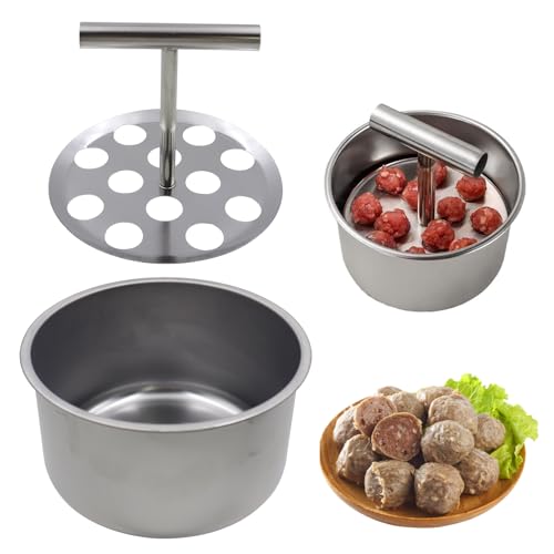 OMJMYY Hackbällchen Former 12 Löcher Manueller Edelstahl Fleischbällchen Former Einfach Antihaft Frikadellenformer für Fleischklöße Garnelenbällchen Haushalt und Outdoor von OMJMYY