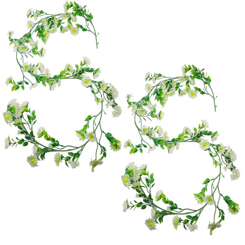 2 Stück 2.1Meter Blumengirlande Deko,Künstliche Blumen Gänseblümchen,Blumenranke künstlich,Gefälschte Blumen Girlande,Frühling Aesthetic Girlande für Hochzeit Wand Party Garten Deko (Weiß) von OMJMYY