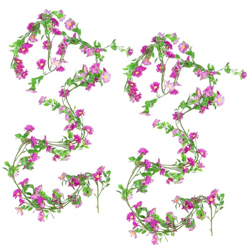 OMJMYY 2 Stück Kunstblumen Girlande Blumengirlande Deko | Künstliche Blumenranken mit Lila Gänseblümchen | 210 cm Wiederverwendbare Blumengirlande für Hochzeit, Wand, Party, Garten von OMJMYY
