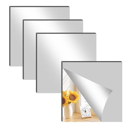 OMJMYY Spiegelfliesen Selbstklebend 20x20cm (4er Set) - HD Glas Spiegel zum Kleben für Wand, Schrank, Badezimmer | Dekorative Wandspiegel Bruchsicher mit Polierter Kante von OMJMYY