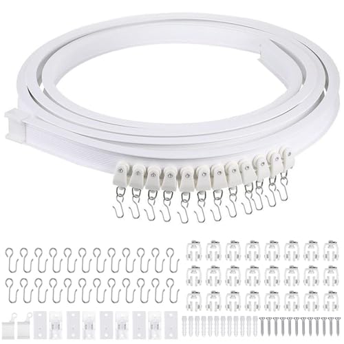 OMJMYY Gebogene Vorhangschiene 3 m Biegbare Deckenvorhangschiene Flexible Decken Vorhang Halterung Weiche Fenster Schiene für Gardienenschiene mit Metall Vorhang Haken für Dusch Erker RV Raumteiler von OMJMYY