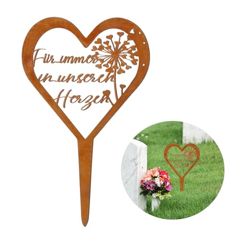 OMJMYY Herz Grabschmuck Grabstecker Wetterfest Metall Stahl Rost Grabstecker mit Spruch Du Fehlst Gedenkstecker Friedhof Deko Grabdekoration für Gärten Höfe Friedhofsdeko (Löwenzahn) von OMJMYY