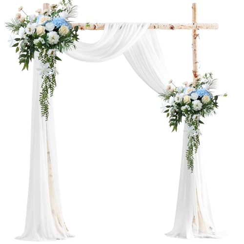 OMJMYY Querbehang Freihanddeko Weiß 160×600cm Hochzeitsbogen Gardinen Hochzeit Vorhang Querbehang Transparente Tüll Kulissenvorhänge für Fotografie Hochzeitsfeier Zeremonie Basteln Dekoration von OMJMYY