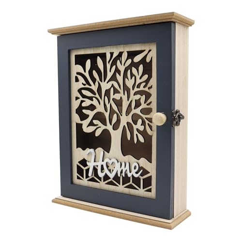 OMJMYY Schlüsselkasten Holz 28.5x22x7cm Schlüsselkasten Vintage mit 6 Schlüsselhaken Schlüsselbox Holz Hohles Retro-Design für Flur Schlafzimmer Küche Büro von OMJMYY
