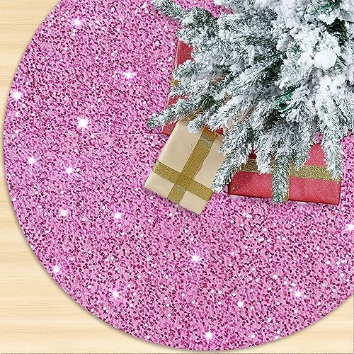 OMKSIH Rosa Weihnachtsbaum Rock Samt 36 Zoll Runde Pailletten Baum Rock Blush Pink Xmas Tree Cover Rock Glitzer Baum Röcke für Weihnachtsbäume Halloween Baum Rock Ring Happy Holiday Ornamente von OMKSIH