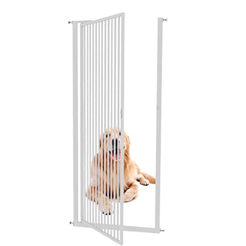 Extra hohes 120-150 cm Haustiergitter for Hunde und Katzen, Baby-Sicherheitsgitter for Türen/Treppen/Flure, weißes Metall, verschlüsselte Barriere for den Innenbereich for Kinder und Haustiere, passen von OMKUOSYA