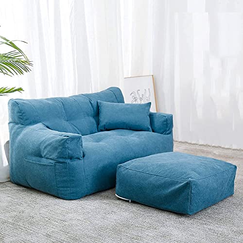 OMKUOSYA Doppelter Sitzsack, faules Sofa mit Fußhocker (nur Bezug, ohne Füllung), langlebige Komfortliege, Sitzsack mit hoher Rückenlehne, Couch for Erwachsene und Kinder, drinnen und draußen von OMKUOSYA