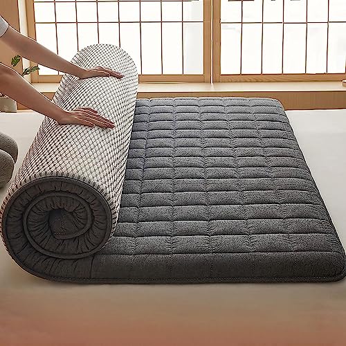 OMKUOSYA Gepolsterte japanische Futon-Matratze, klappbare Bodenmatratze, japanische Bodenbettrolle, klappbarer Futon – japanische Tatami, Dicke Tatami (Farbe : Grey, Größe : 200x220cm) von OMKUOSYA