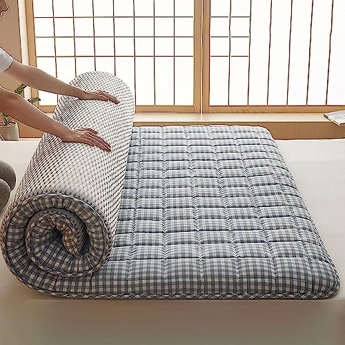 OMKUOSYA Gepolsterte japanische Futon-Matratze, klappbare Bodenmatratze, japanische Bodenbettrolle, klappbarer Futon – japanische Tatami, Dicke Tatami (Farbe : Light Blue, Größe : Full(120x200cm)) von OMKUOSYA