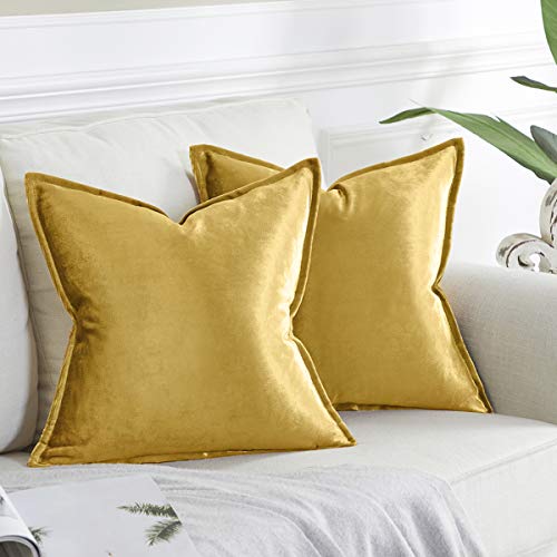 OMMATO Kissenbezug 60x60 cm Gold Kissenbezüge Samt dekorative Kissenhülle 2er Set Dekokissen für Sofa Schlafzimmer Wohnzimmer Auto von OMMATO