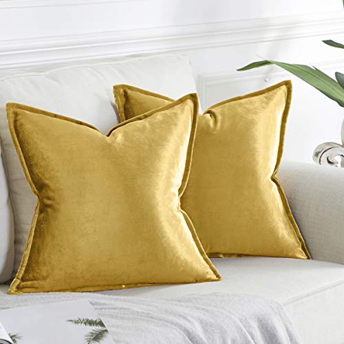 OMMATO Kissenbezug 40x40 cm Gold Kissenbezüge Samt dekorative Kissenhülle 2er Set Dekokissen für Sofa Schlafzimmer Wohnzimmer Auto von OMMATO