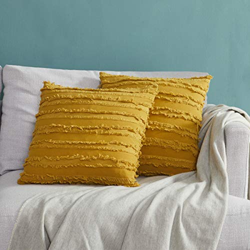 OMMATO Kissenhülle Kissenbezug 50x50cm Gelb Kissenbezüge Sofakissen Baumwolle Dekokissen für Schlafzimmer Wohnzimmer 2er Set von OMMATO
