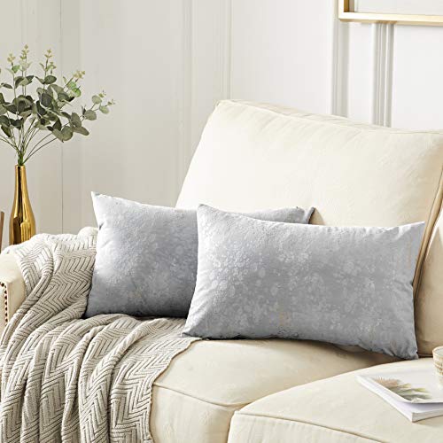 OMMATO Samt Kissenbezug 30x50 cm Silber Gold Kissenbezüge Dekorative Kissenhülle Dekokissen für Sofa Schlafzimmer Wohnzimmer Silber Grau 2 Stück von OMMATO