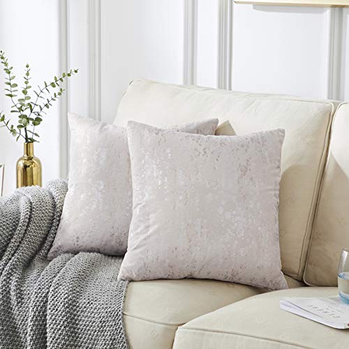 OMMATO Samt Kissenbezug 40x40 cm Silber Gold Kissenbezüge Dekorative Kissenhülle Dekokissen für Sofa Schlafzimmer Wohnzimmer Weiß 2 Stück von OMMATO