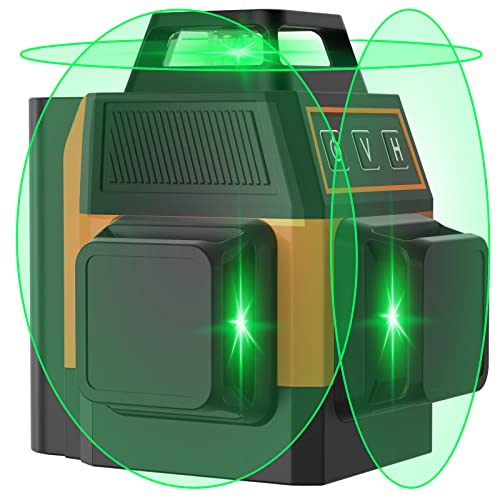 OMMO 3 x 360° Kreuzlinienlaser Grün, selbstnivellierender Linienlaser, 2 x wiederaufladbare Batterie (Typ-C Ladeanschluss), Genauigkeit: ± 0,2 mm/m, IP54 Wasserschutz, Schutztasche, Magnethalterung. von OMMO