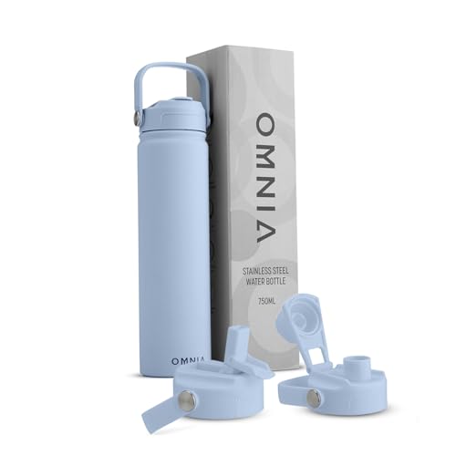 OMNIA Vakuumisolierte Edelstahl-Wasserflasche, 2 Deckel (Strohhalm & Auslauf), auslaufsicher, BPA-frei, wiederverwendbare Flasche, heiße und kalte Thermoskanne für Sport, Fitnessstudio, Reisen von OMNIA