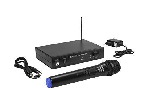 OMNITRONIC VHF-101 Funkmikrofon-System 201.60MHz | Empfangseinheit und Handmikrofon in PLL-Technik | Handmikrofon mit Stummschaltung und Farbmarkierung | Reichweite bei Sichtkontakt ca. 30 Meter von OMNITRONIC