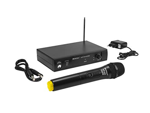 OMNITRONIC VHF-101 Funkmikrofon-System 214.35MHz | Empfangseinheit und Handmikrofon in PLL-Technik | Handmikrofon mit Stummschaltung und Farbmarkierung | Reichweite bei Sichtkontakt ca. 30 Meter von OMNITRONIC