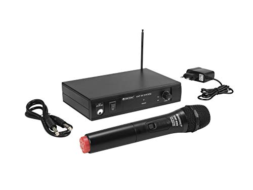 OMNITRONIC VHF-101 Funkmikrofon-System 215.85MHz | Empfangseinheit und Handmikrofon in PLL-Technik | Handmikrofon mit Stummschaltung und Farbmarkierung | Reichweite bei Sichtkontakt ca. 30 Meter von OMNITRONIC
