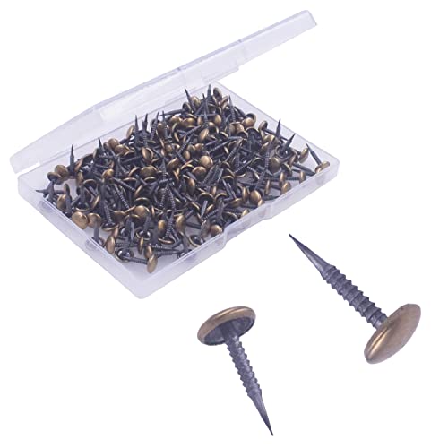 OMOTOOL Antike Polsternägel (200 Stücke), Dekorative Nägel für Möbel und Hand werksprojekte,Messing beschichtete Nägel Kopf von OMOTOOL