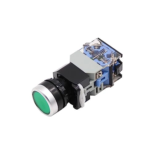 38-11 selbstsichernder Flachkopf-Tastenschalter mit roter und grüner 24-V-220-V-LED-Leuchte und 22-mm-Silberspitze(Light self-locking green 220V) von OMTUWORZ