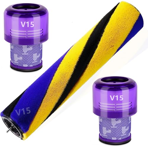 Bürstenwalze für Dyson V15 Detect Slim Absolute Total Clean Extra Staubsauger Rolle Ersatzteile, Softwalzen Bodendüse Zubehör Teilenummer 971634-01, mit 2er-Pack V15 HEPA-Filter von OMYOPY