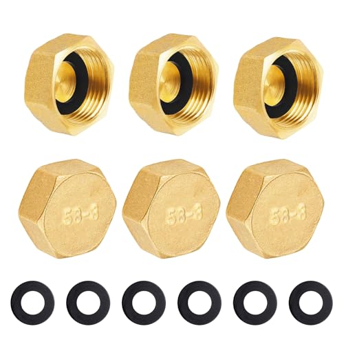 Messing Kappe G1/2"(Ø19,5mm) Innengewinde,6 Stück Blindstopfen Schlauchkappen Verschlusskappe G1/2",Messingkappe Sechskant,Rohrkappe Endkappe Gewindefitting für Garten Wasserleitung von OMZSXK