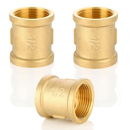 Messing Muffe G1/2 Zoll Ig/Ig, 3 Stück Muffe Messing G1/2 Zoll (Ø19,5mm) 2 x Innengewinde Verbindungsstück, Doppelmuffe G1/2" Messing Ig/Ig, Doppelmuffe Messing Fittings für Rohranschluss von OMZSXK