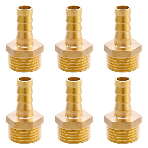 Messing Schlauchtülle G1/2"(Ø20,3mm) Ag x 3/8" Tülle, 6 Stück Schlauchnippel Verbinder 10mm Widerhaken x G1/2 Zoll Rohradapter, Schlauchtülle Verschraubung Gewindefitting Messing Fitting von OMZSXK