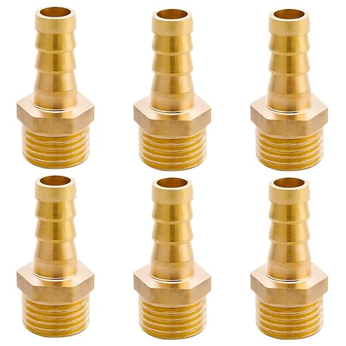 Messing Schlauchtülle G3/8"(Ø16,2mm) Ag x 3/8" Tülle, 6 Stück Schlauchnippel Verbinder 10mm Widerhaken x G3/8 Zoll Rohradapter, Verschraubung Gewindefitting von OMZSXK