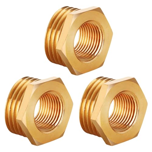 Messing Reduzierstück G1" auf G1/2" (AG Ø 32,5mm x IG Ø 19,5mm), 3 Stück Reduzierung Gewinde-Fitting G1" Außengewinde X G1/2" Innengewinde, AG/IG Reduzierung, Reduzierstück aus Messing von OMZSXK
