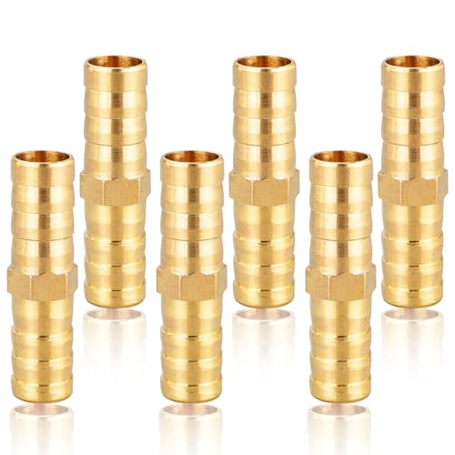 Schlauchverbinder 10mm Messing, 6 Stück Messing Schlauch Anschluss 10mm(3/8"), gerader Widerhaken Verbinder Schlauchtülle Tüllenverbinder Gewindefitting Messingfittings von OMZSXK