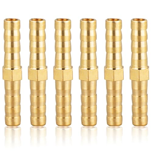 Schlauchverbinder 6mm Messing, 6 Stück Messing Schlauch Anschluss 6mm(1/4"), gerader Widerhaken Verbinder Schlauchtülle Tüllenverbinder Gewindefitting Messingfittings von OMZSXK