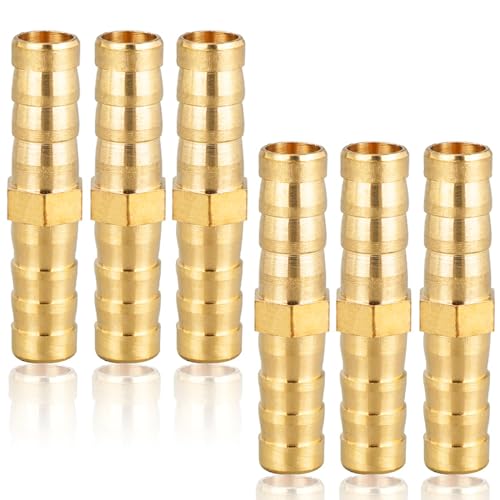 Schlauchverbinder 8mm Messing, 6 Stück Messing Schlauch Anschluss 8mm(5/16"), gerader Widerhaken Verbinder Schlauchtülle Tüllenverbinder Gewindefitting Messingfittings von OMZSXK