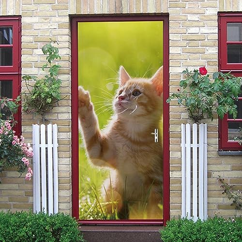 3d tapete 77x200cm(30.31 inches * 78.74 inches) Katzen Tiere 3D Türaufkleber Türtapete Kleister Fototapete Tapete Badezimmer Wandbild Türtapete Selbstklebend Decal Home Design von ONDIAN