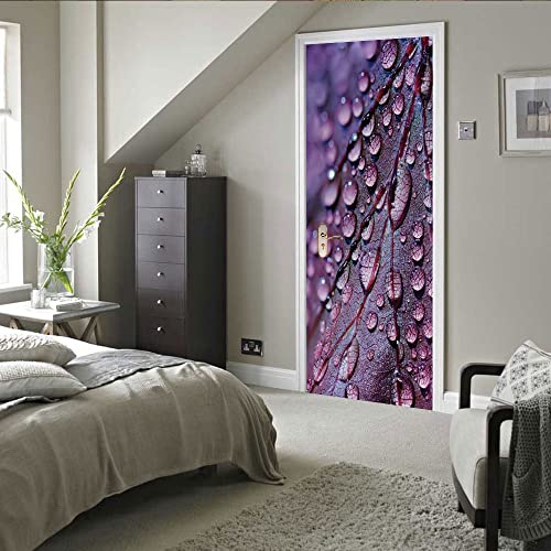 3d türtapete selbstklebend 80x200cm(31.49 inches * 78.74 inches)Lila Wassertropfen 3D Tür Aufkleber Vinyl Wand Korridor Selbstklebend Abnehmbare Tapete Aufkleber Innentüren Schlafzimmer Wohnzimmer Ant von ONDIAN