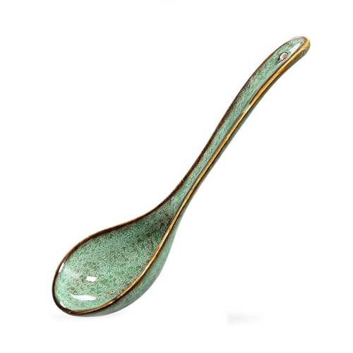 Suppenkelle Kreativer Keramiklöffel, Suppenlöffel, langer Griff für Kochen (Farbe : Grün, Size : 23x6.5cm) von ONDIAN