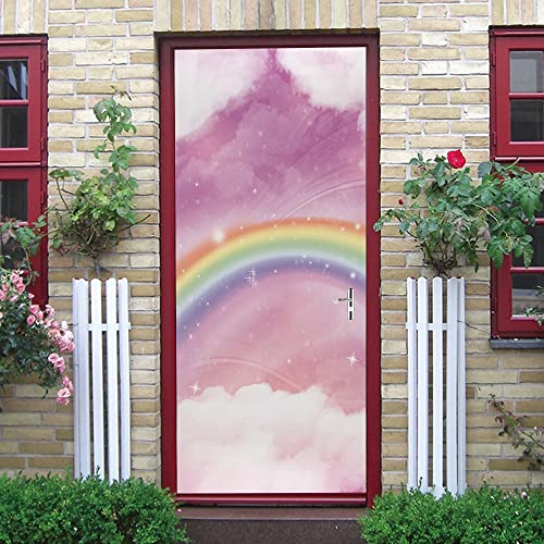 fototapete 40x120cm(15.74 inches * 47.24 inches)Regenbogen Sternenhimmel Türaufkleber für Badezimmer-Innentüren Wasserdicht selbstklebend 3D Baby Jungen Kinder Mädchen Kinderzimmer Schlafzimmer Toilet von ONDIAN