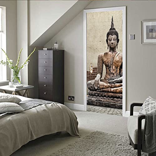 türposter 50x125cm(19.68 inches * 49.21 inches) Buddha skulptur Türtapete 3D Eingang Tür Luxus Fototapete 3D Türaufkleber Freien Türtapete selbstklebend Kinderzimmer Jungen von ONDIAN