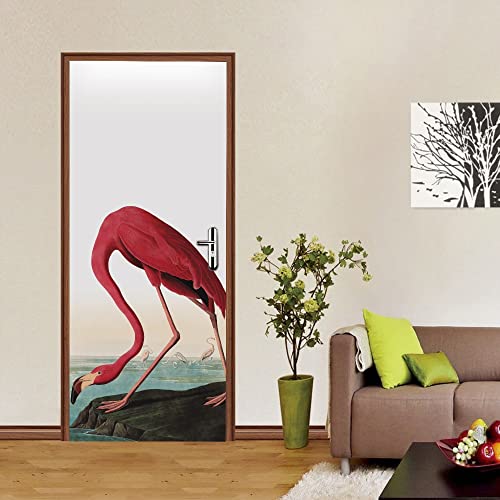 türposter 85x215cm(33.46 inches * 84.64 inches) Flamingo Tier selbstklebend Innentüren Art Decals Wandtapete PVC Fototapete Tapete Abnehmbar Türfolie Poster Wohnzimmer Küche Schlafzimmer Dekoration von ONDIAN