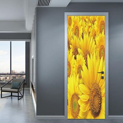 türtapete selbstklebend 3d 50x125cm(19.68 inches * 49.21 inches) Gelb Sonnenblume Türtapete Selbstklebend Türposter 3D PVC Türtapeten Innentür Fototapete Tür Dekoration 3D Türaufkleber Türtapete von ONDIAN