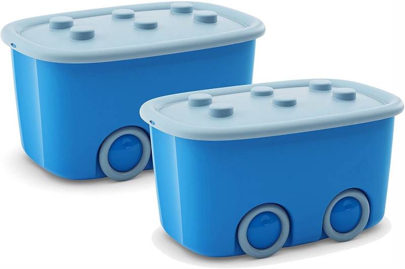 ONDIS24 Aufbewahrungsbox Spielzeugaufbewahrungsbox Spielzeugkiste Kinder (2er Set), 46 liter, Spielzeugbox Funny mit großen Rädern und aufliegendem Deckel von ONDIS24