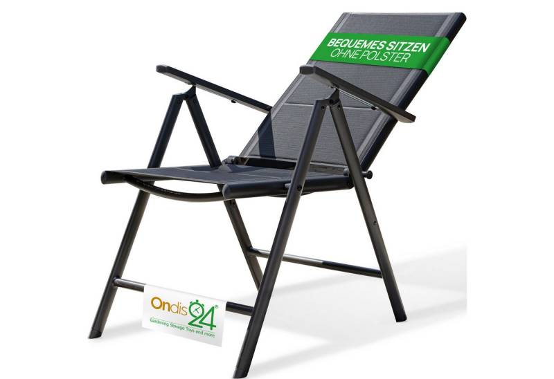 ONDIS24 Gartenstuhl Hochlehner Aluminium Klappsessel Vinoro Deluxe Gartensessel (3 St), UV-beständig von ONDIS24