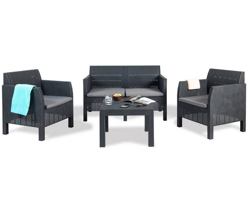 ONDIS24 Loungeset Madrid, (Gartenmöbel Set inklusive Tisch, Sofa und Sessel, 4-tlg), UV- und wetterbeständig, Bezüge abnehmbar & waschbar von ONDIS24