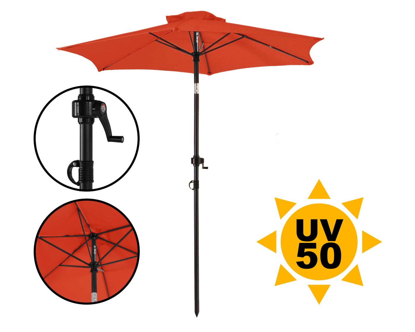ONDIS24 Marktschirm Strandschirm 1,8 Meter Sonnenschutz Sonnenschirm 180 cm rund mit Kurbel, Knick-Gelenk, UV 50, 32 mm Rohr, 100% aus Polyester (160g/m) von ONDIS24