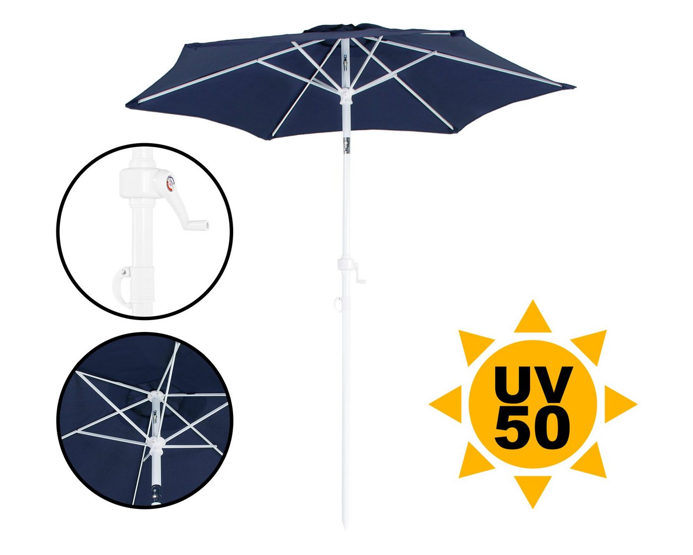 ONDIS24 Marktschirm Strandschirm 1,8 Meter Sonnenschutz Sonnenschirm 180 cm rund mit Kurbel, Knick-Gelenk, UV 50, 32 mm Rohr, 100% aus Polyester (160g/m) von ONDIS24