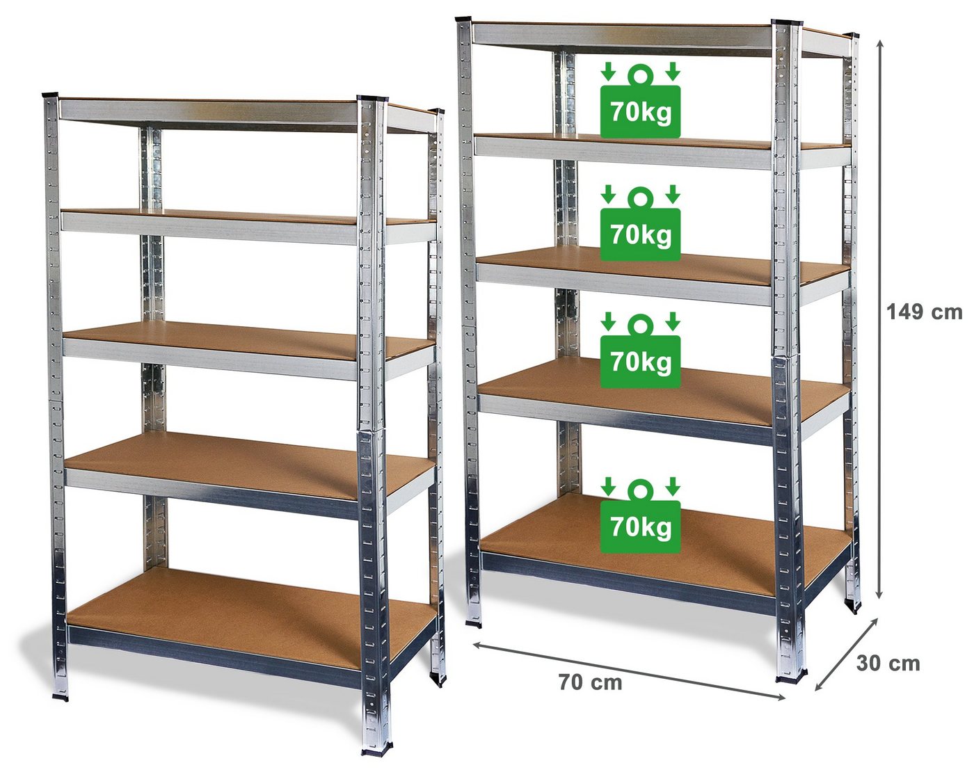 ONDIS24 Schwerlastregal Steckregal Metallregal Basti 70 x 30 verzinkt, 2-tlg., steckbar, robust von ONDIS24