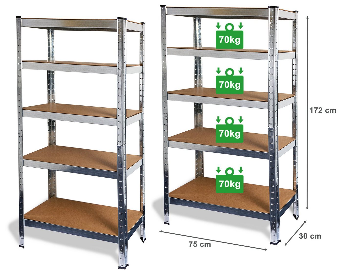 ONDIS24 Schwerlastregal Steckregal Metallregal Flori 75 x 30 x 172 verzinkt, 2-tlg., robust, steckbar, stabil von ONDIS24