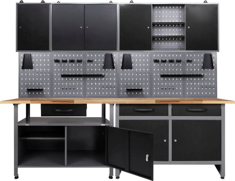 ONDIS24 Werkstatt-Set, 2x Werkbank, 2x Werkzeugwand, 3x Hängeschrank von ONDIS24